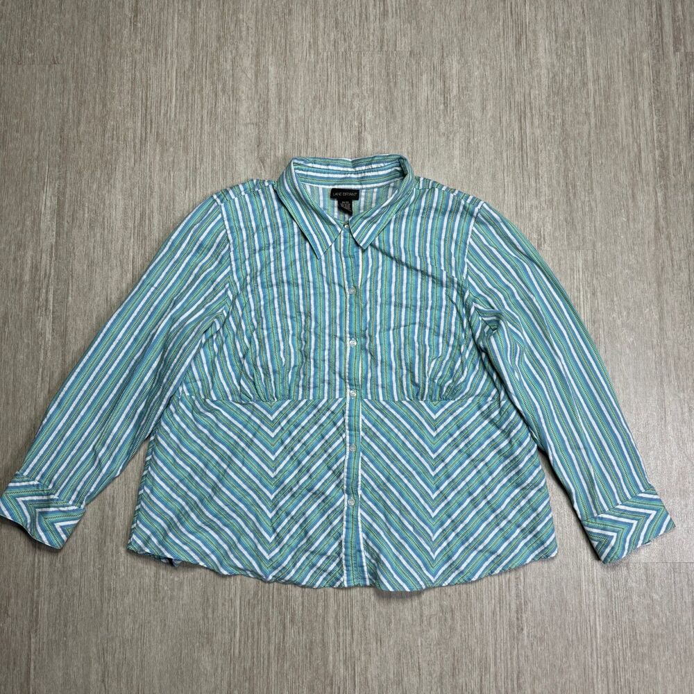 Lane Bryant Button Up Top Shirt Striped Metallic Plus Size 26/28 Long Sleeve